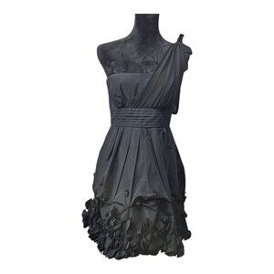 BCBGMaxAzria One Shoulder Sheer Floral Applique Full Bubble Cocktail Dress COA